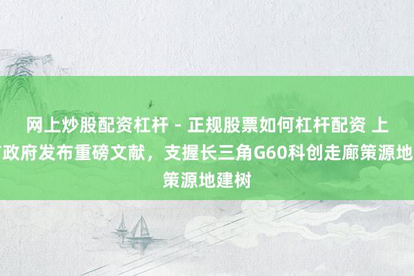 网上炒股配资杠杆 - 正规股票如何杠杆配资 上海市政府发布重磅文献，支握长三角G60科创走廊策源地建树